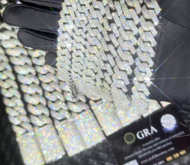 100% Pass Diamond Test Cuban Link Chain 925 Silver Necklace Moissanite Chain 18 inches