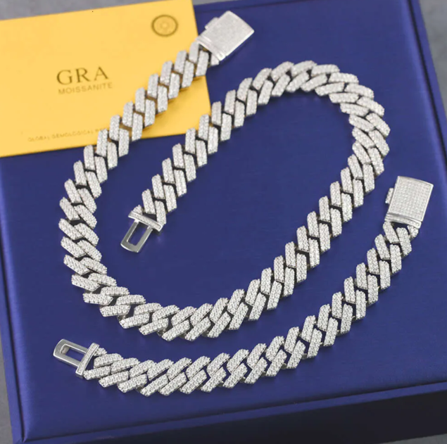 White 15mm wide-20inches cuban link moissanite chains